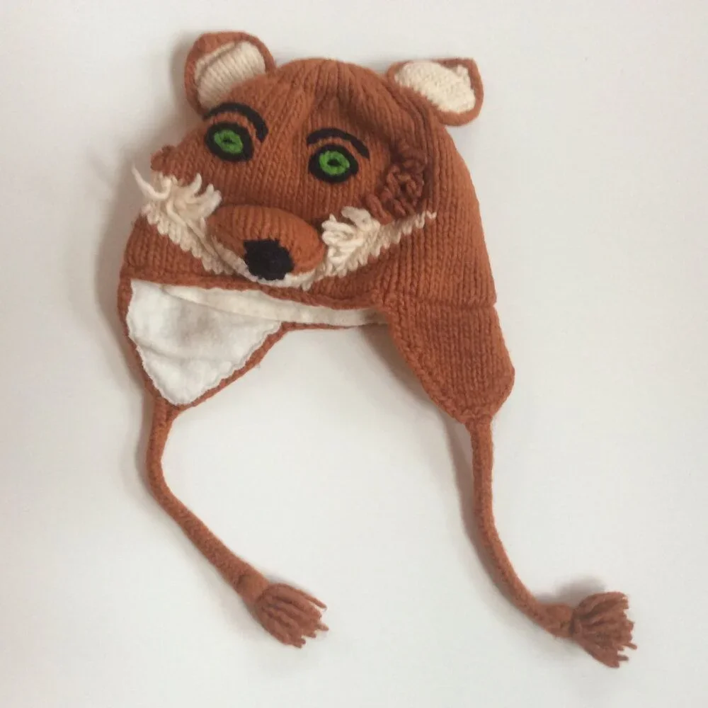 Child of Mine Hooded Brown Bear 1 Piece 3-6 Months & Vive Bien Wool Fox Hat OS